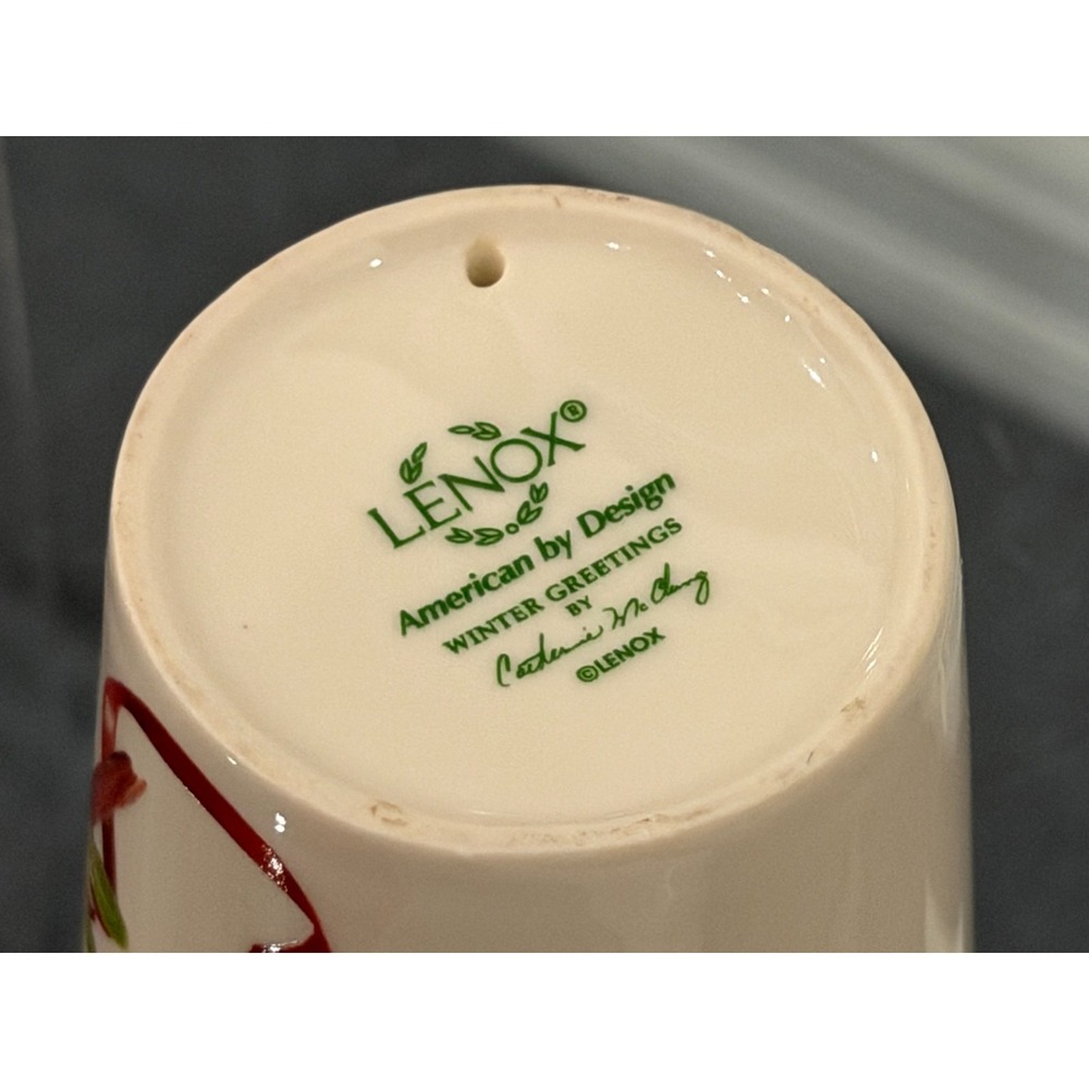 Lenox Red Cardinal Winter Greetings Travel Tumbler Porcelain w Red Silicone Lid - Picture 5 of 8